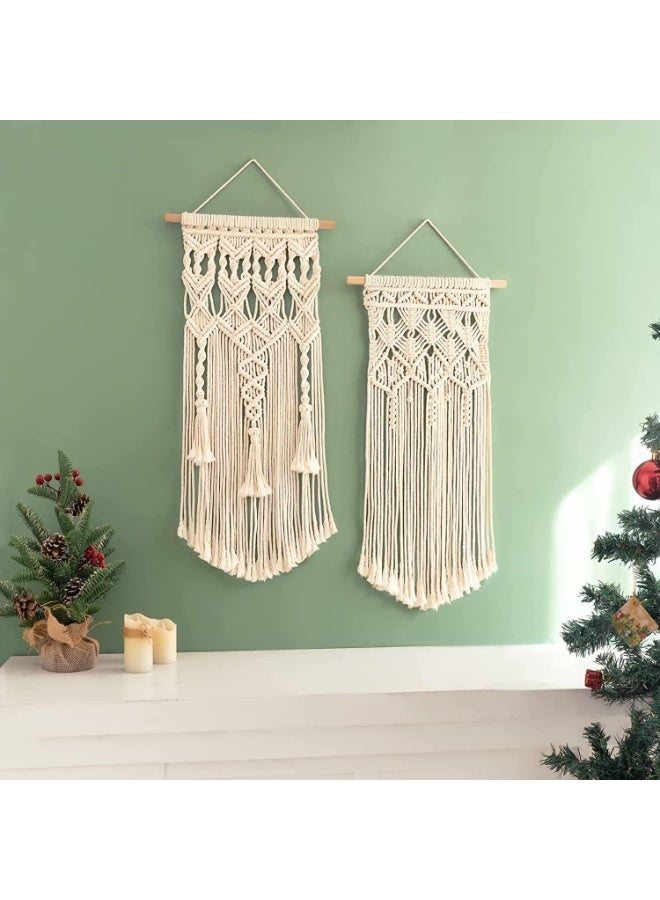 CLENEA 2 Pcs Macrame Wall Hanging, Wall-Mounted Small Woven Tapestry, Boho Chic Wood Beads Fringe Wall Art Home Decor, Suitable for Apartment, Nursery, Party Decorations, Nursery, Gallery, Wedding - Image 5